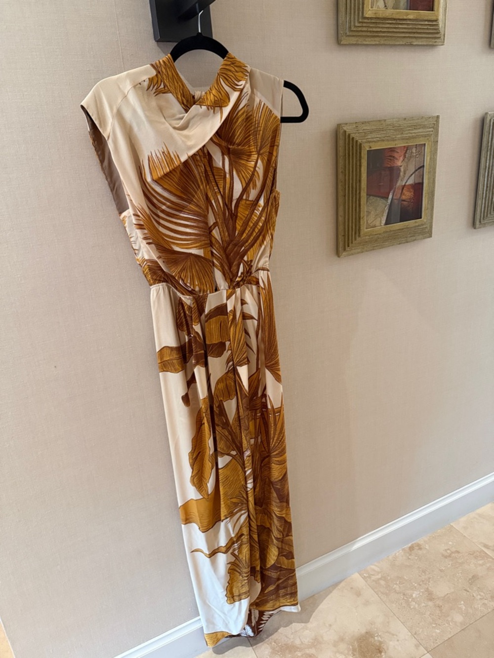 Johanna Ortiz Cream Maxi Dress with Mustard Palm Print